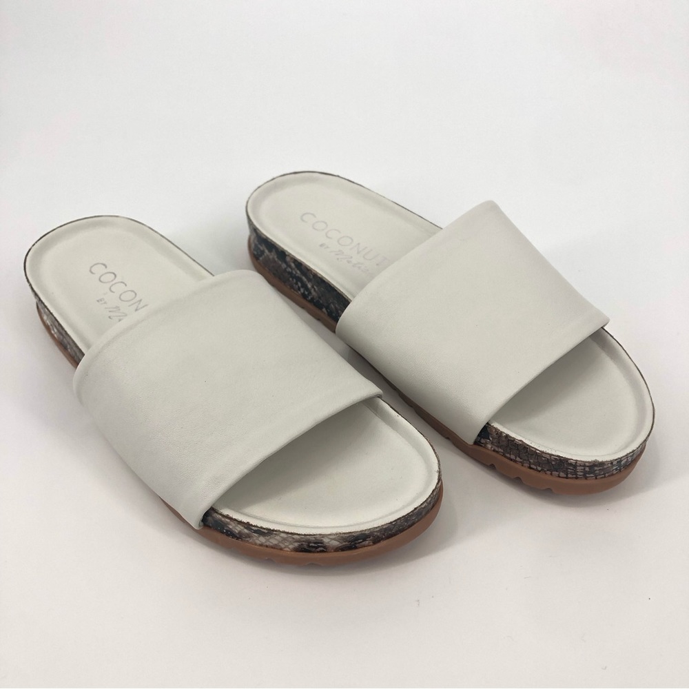 Coconuts by Matisse White Leather Shift Slide Sandals